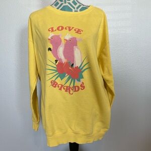 Wildfox Love Birds Graphic Sweatshirt size Medium Yellow